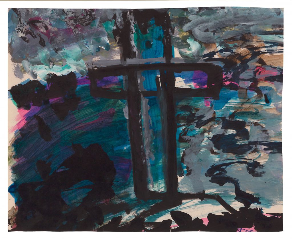 Cross (Suicide Cemetery Grunewald), c. 1957. White and grey gouache, black ink and watercolour on paper, 12.7 x 15.4 in. (32.3 x 39.2 cm). Private collection. Photo Malcolm Varon ©Bianca Stock