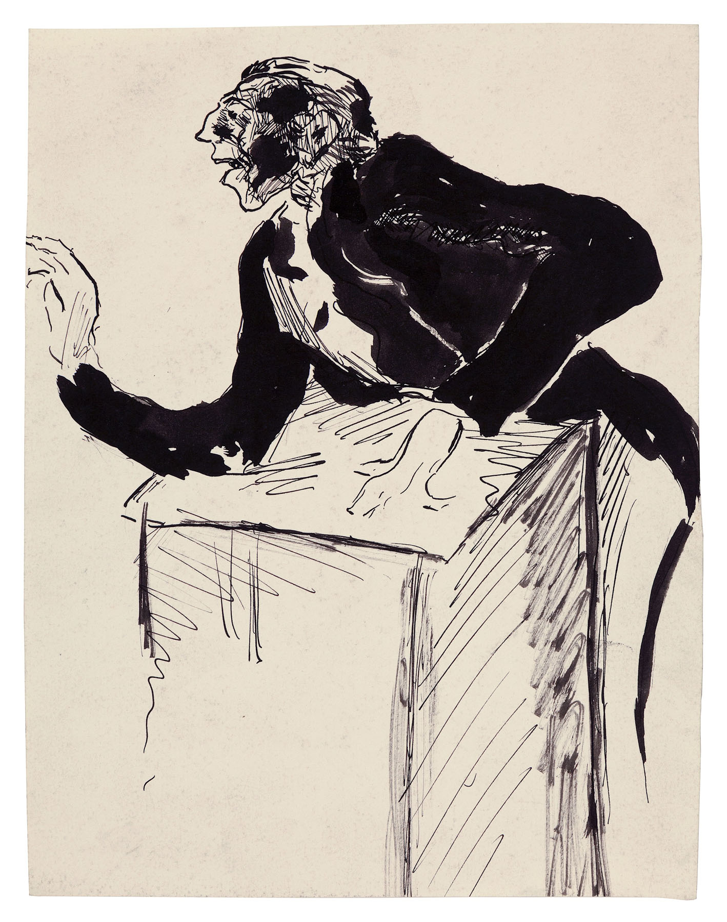 Fritz Ascher, Conductor, c. 1913. Black ink on paper, 10.2 x 7.8 in. (25.8 x 19.8 cm). Collection Nicole Trau. Photo Malcolm Varon ©Bianca Stock