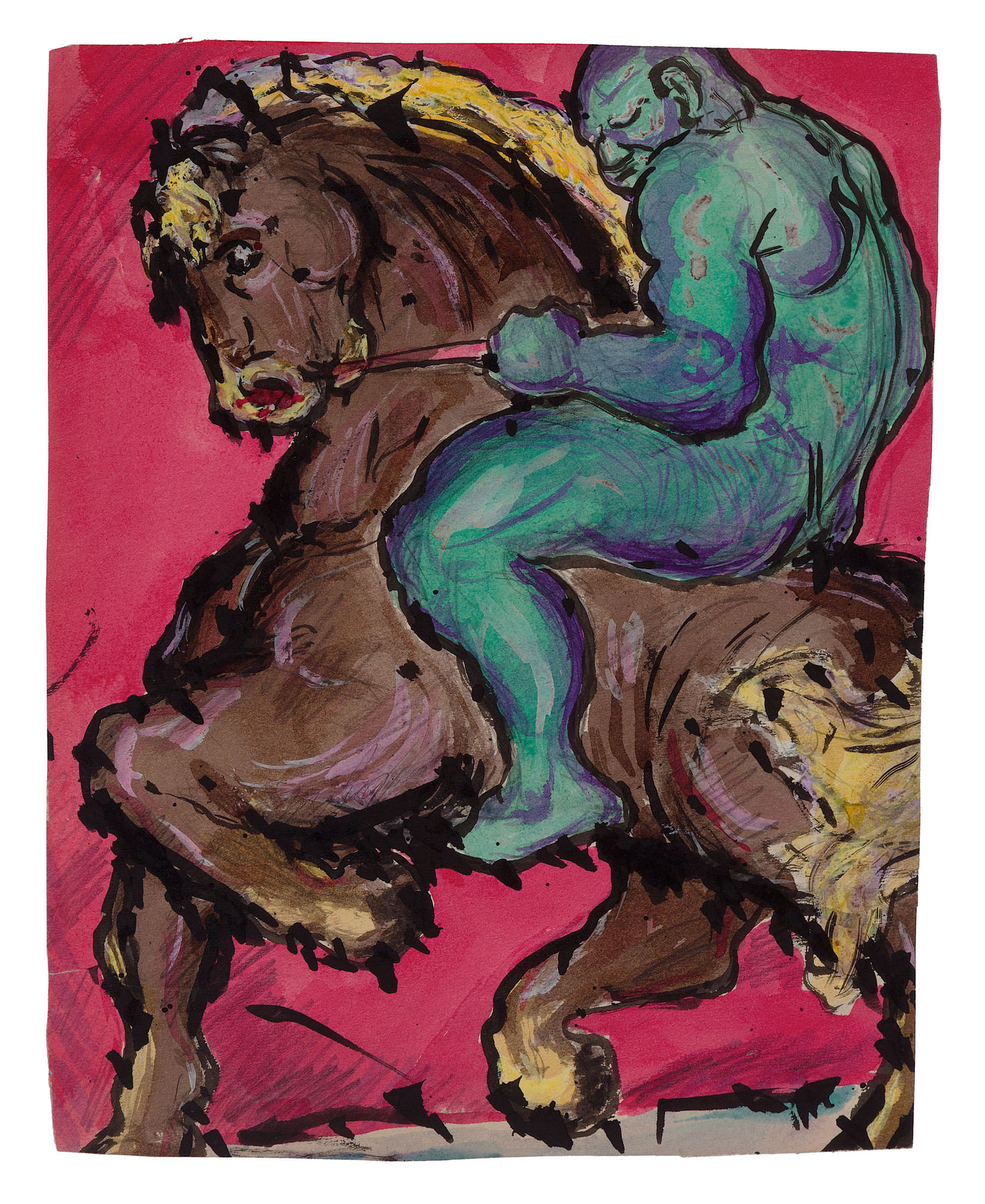 Horse and Rider, c. 1916. Gouache, watercolour, black ink and graphite on paper, 13.3 x 10.5 in. (34 x 26.5 cm). Private collection. Photo Malcolm Varon ©Bianca Stock