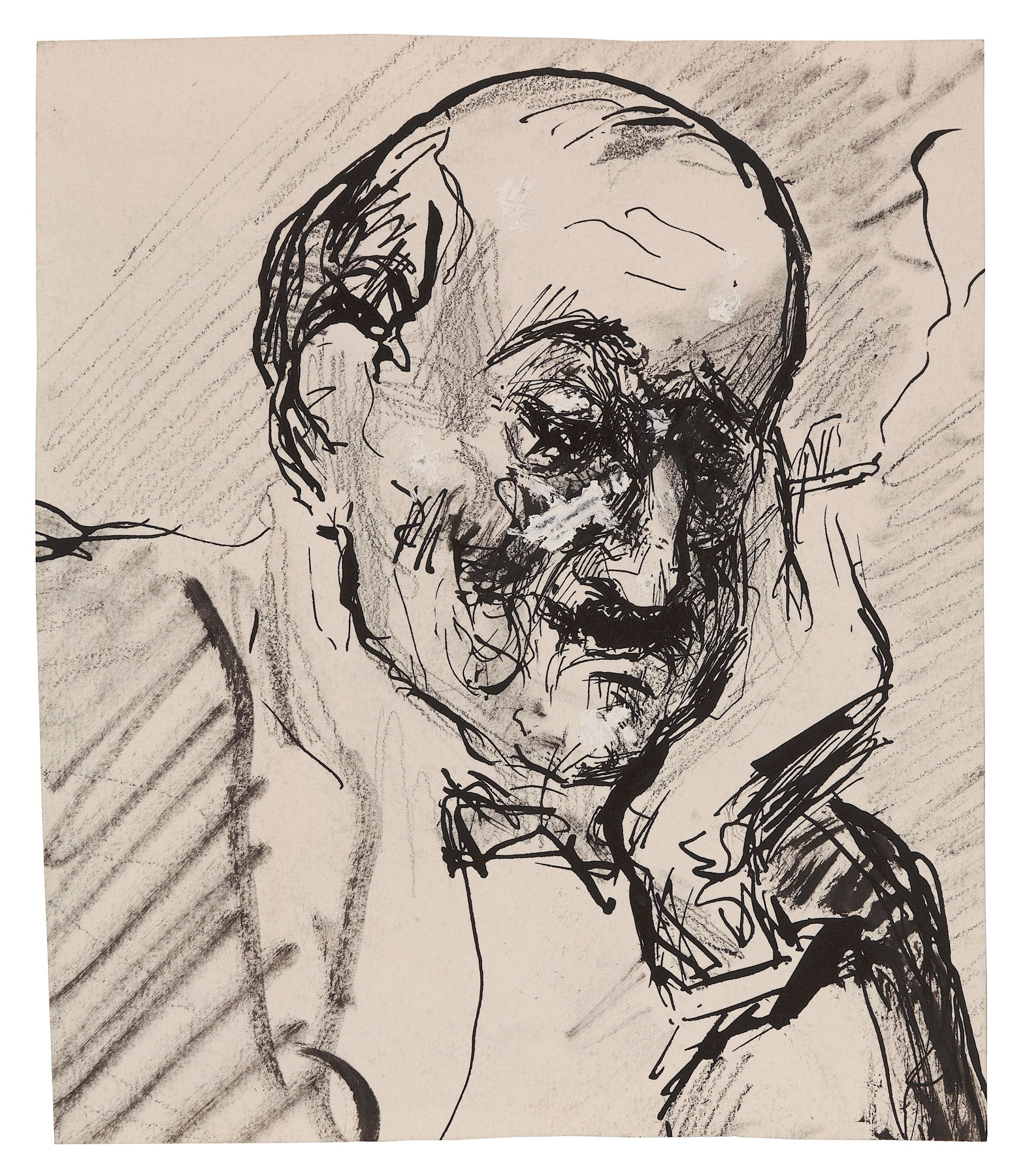 Fritz Ascher, Portrait Max Liebermann, c. 1910. White gouache over black ink and graphite on paper, 8.3 x 7.2 in. (21.3 x 18.4 cm). Private collection. Photo Malcolm Varon ©Bianca Stock