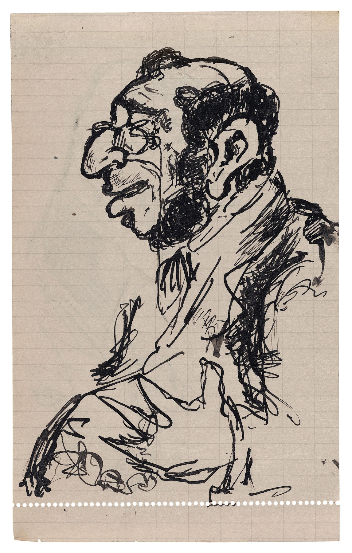 Fritz Ascher, Male Portrait in Profile, c. 1913. Black ink on graph paper, 6 x 3.7 in., 15 x 9.3 cm. Private collection. Photo Malcolm Varon ©Bianca Stock